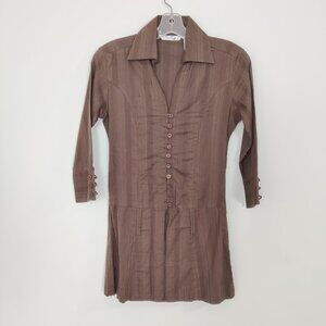 UP2  Women's Blouse Size S Brown 100% Cotton Y2K Casual Modest Outerwear Summer